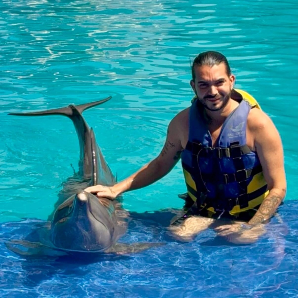 Những gợn sóng lăn tăn xung quanh chú cá heo đang nô đùa