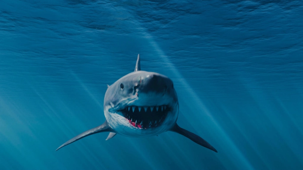 Cá mập trắng há rộng miệng khoe hàm răng sắc nhọn