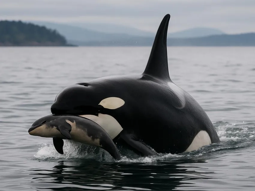 Cảnh orca whale xuất hiện nổi bật giữa làn nước xanh